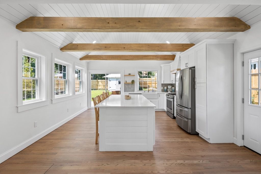 Interior, Kitchen, Stainless Steel Appliances, Wooden Beams, Wood Texture Flooring