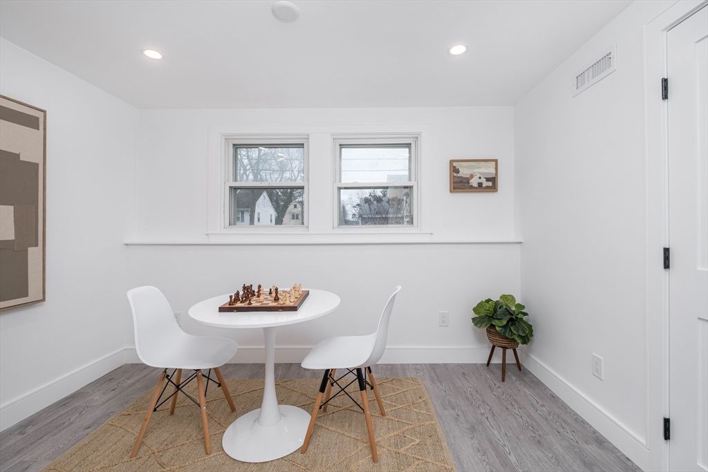 Dining room, Interior, Recessed Lighting, Wood Texture Flooring