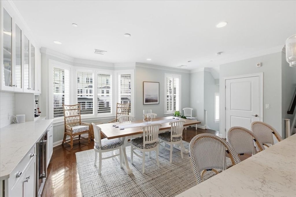 Dining room, Interior, Recessed Lighting, Wood Texture Flooring