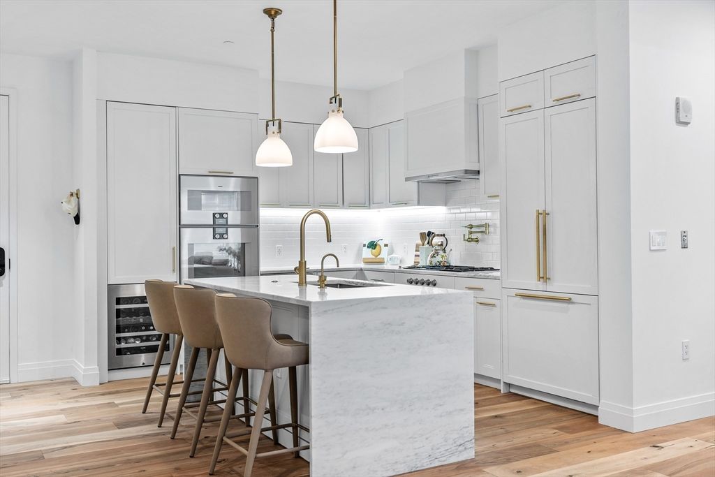 Interior, Kitchen, Pendant Lights, Stainless Steel Appliances, Wood Texture Flooring