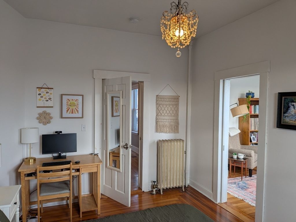 Chandelier, Home Office, Interior, Wood Texture Flooring