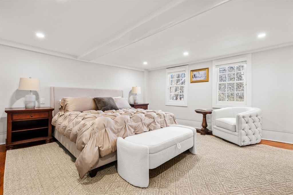 Bedroom, Interior, Recessed Lighting, Wood Texture Flooring