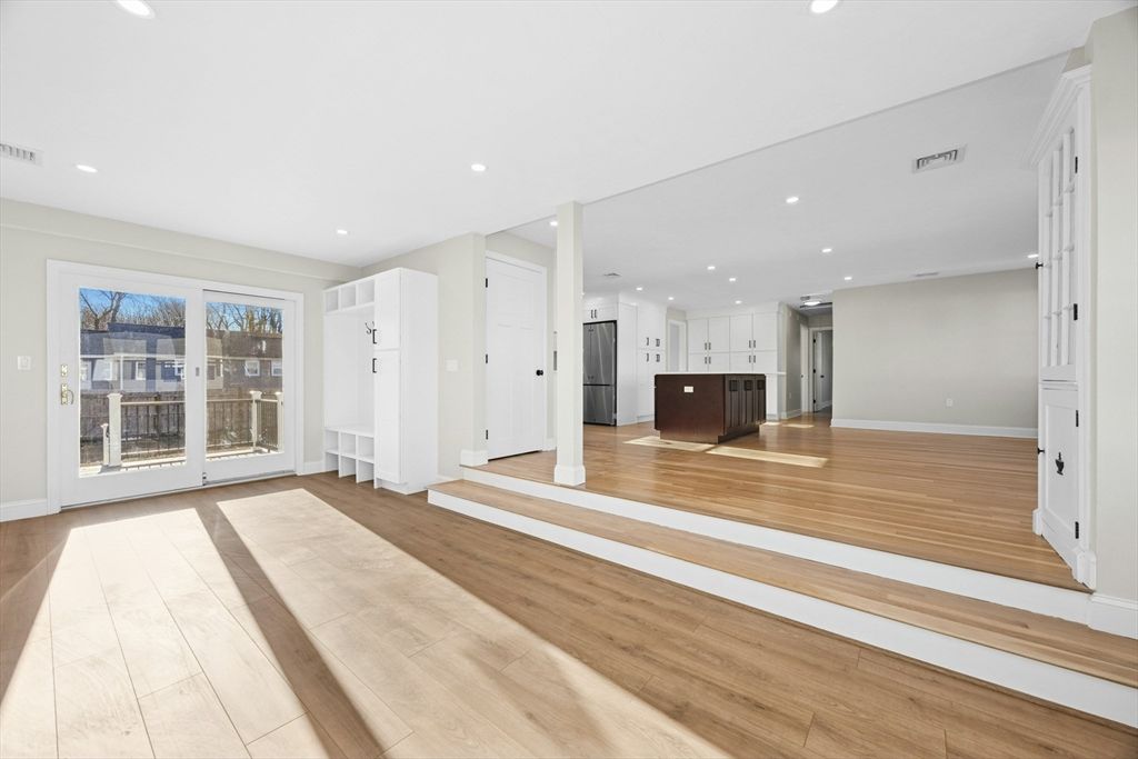 Empty room, Interior, Kitchen, Recessed Lighting, Wood Texture Flooring