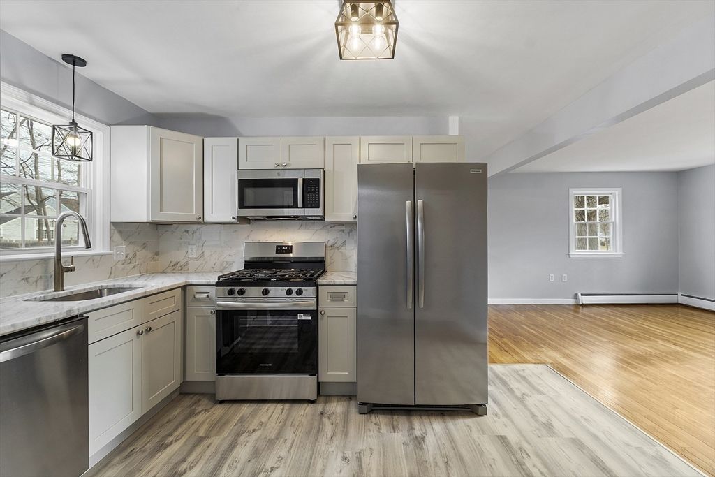 Interior, Kitchen, Pendant Lights, Stainless Steel Appliances, Wood Texture Flooring
