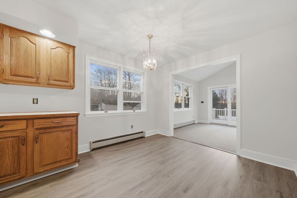 Chandelier, Empty room, Interior, Recessed Lighting, Wood Texture Flooring
