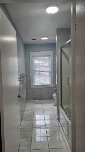 Bathroom, Glass Shower, Interior, Marble, Recessed Lighting
