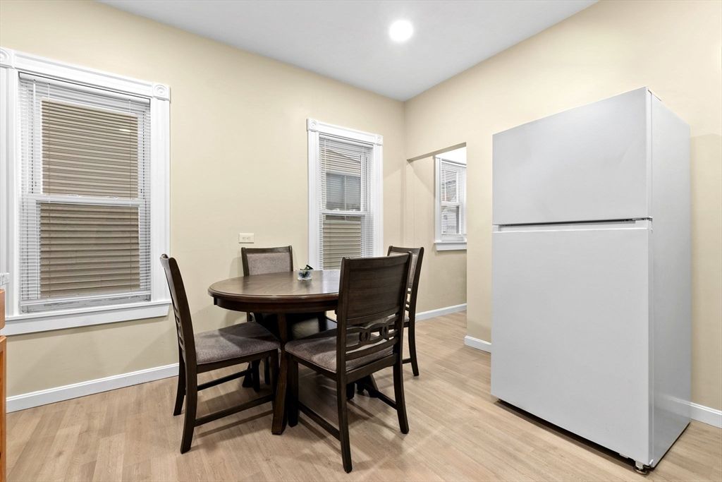 Dining room, Interior, Recessed Lighting, Wood Texture Flooring