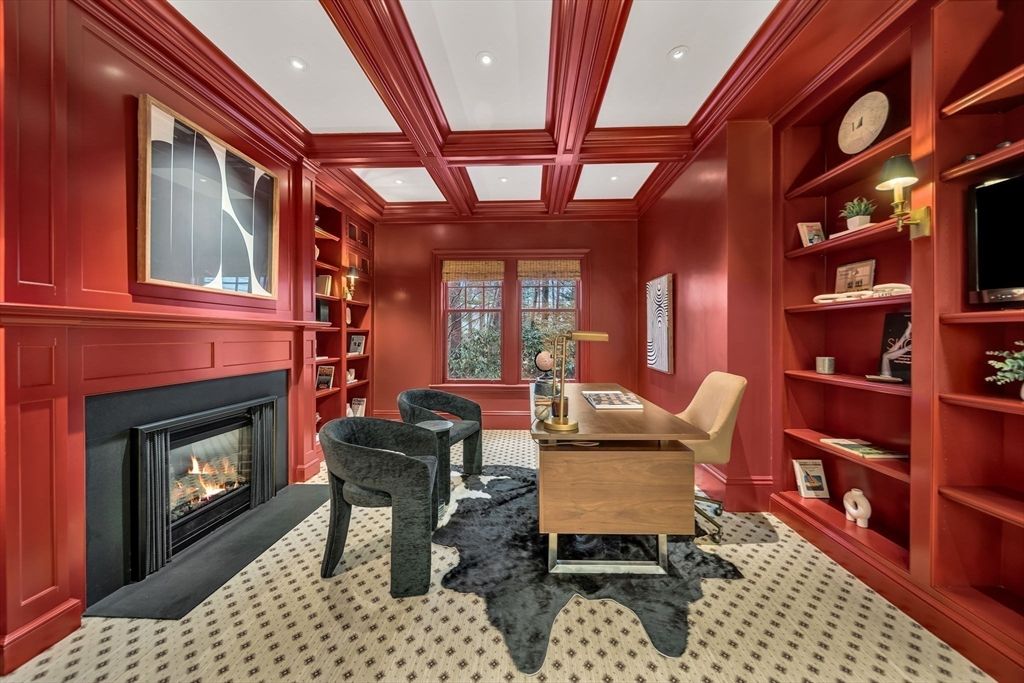 Fireplace, Home Office, Interior, Recessed Lighting