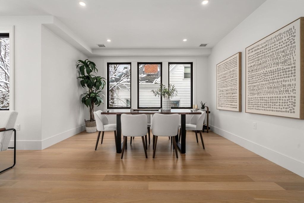 Dining room, Interior, Recessed Lighting, Wood Texture Flooring