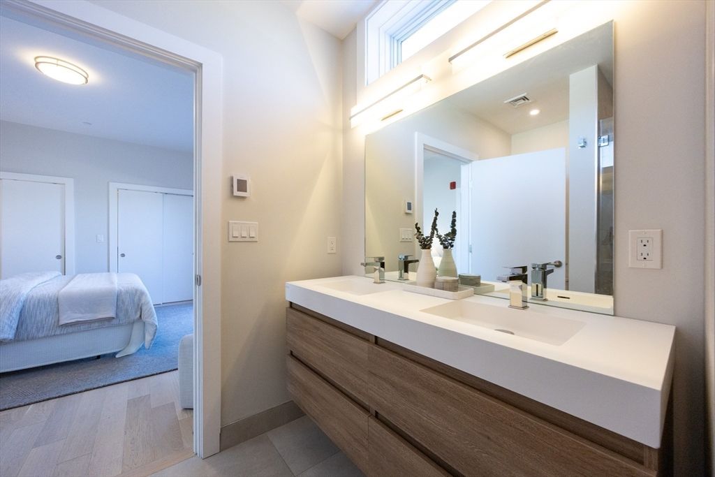 Bathroom, Bedroom, Dual Sink Vanities, Interior, Recessed Lighting, Wood Texture Flooring