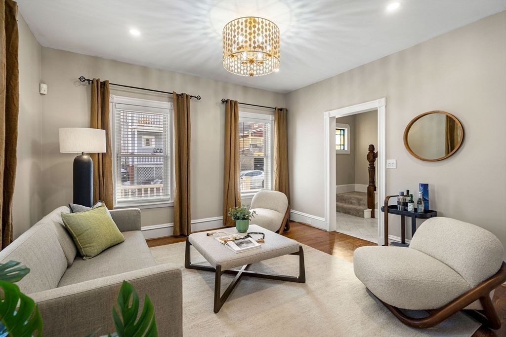 Chandelier, Interior, Living room, Recessed Lighting, Wood Texture Flooring