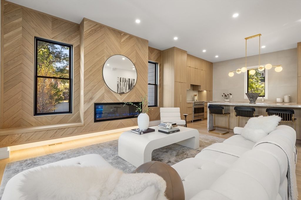 Interior, Kitchen, Living room, Pendant Lights, Recessed Lighting, Wood Texture Flooring, Wooden Walls