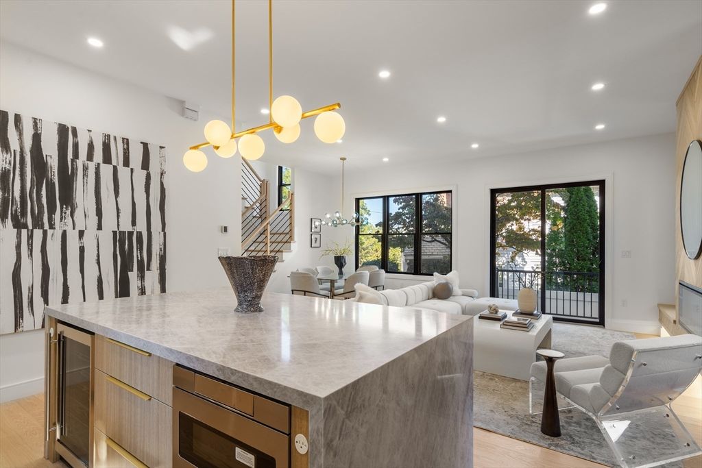 Interior, Living room, Pendant Lights, Recessed Lighting, Wood Texture Flooring