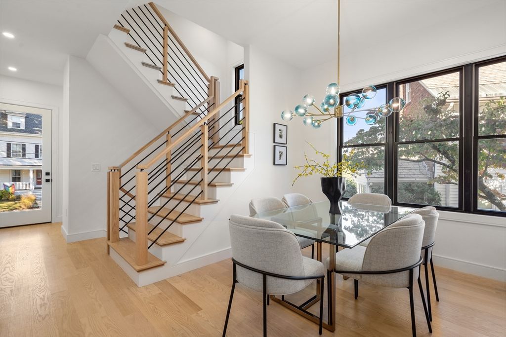Dining room, Interior, Pendant Lights, Recessed Lighting, Wood Texture Flooring