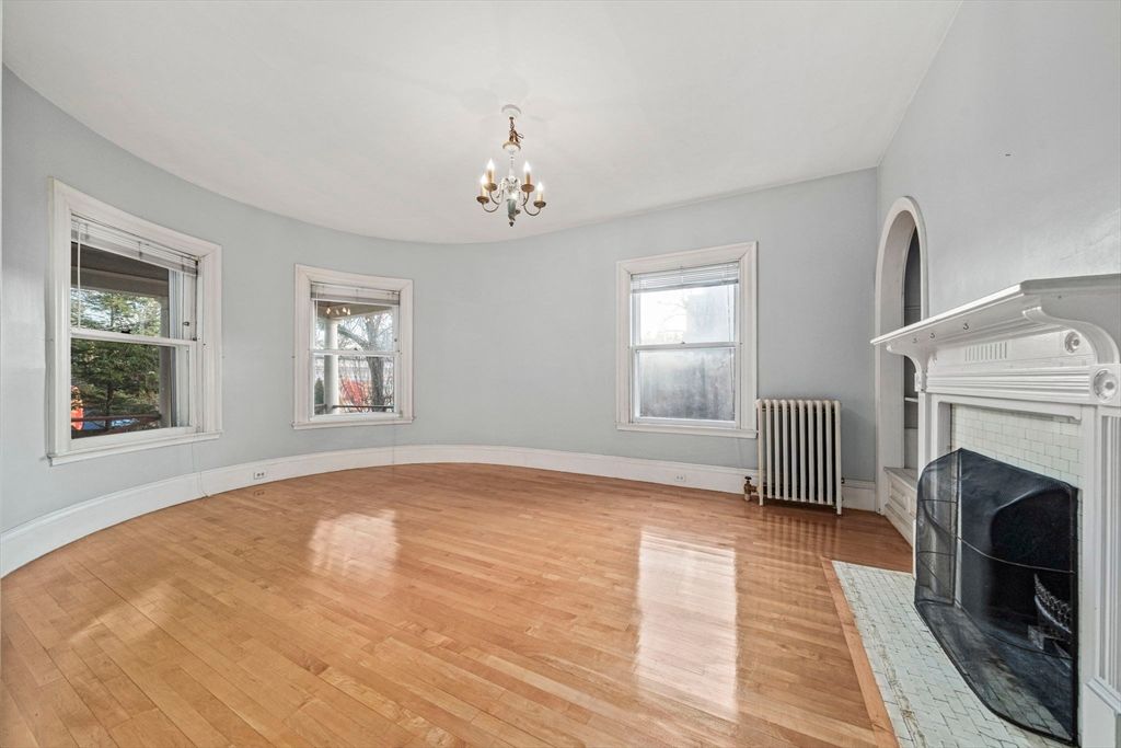 Chandelier, Empty room, Fireplace, Interior, Wood Texture Flooring