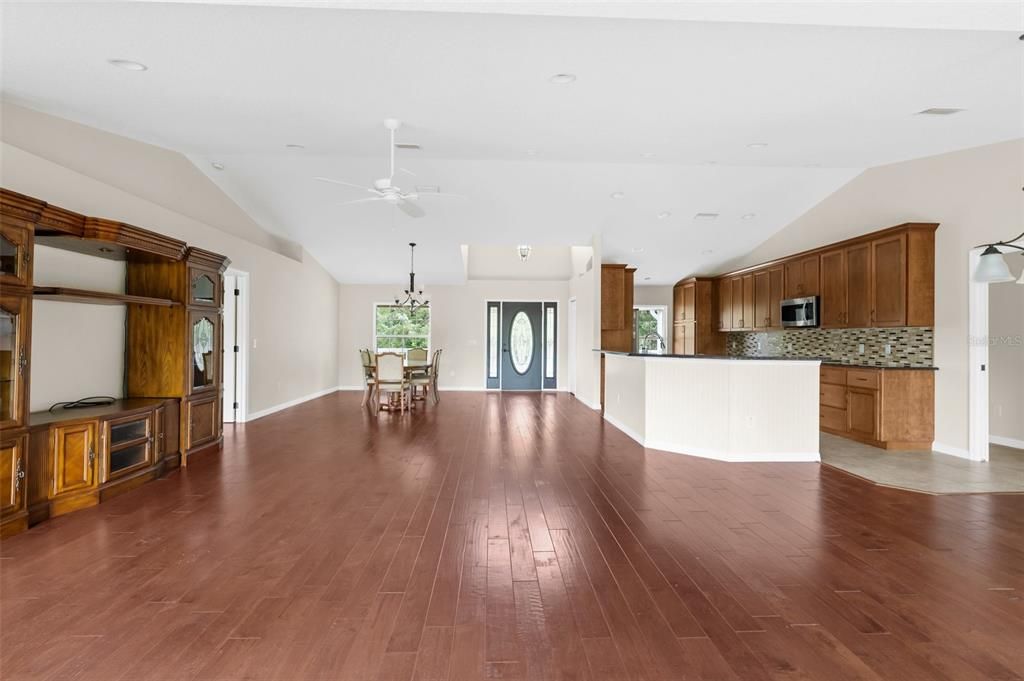 Chandelier, Dining room, Interior, Kitchen, Recessed Lighting, Wood Texture Flooring
