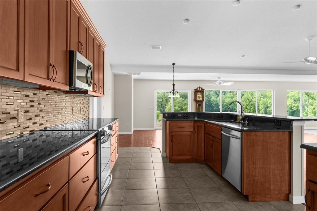 Interior, Kitchen, Pendant Lights, Recessed Lighting, Wood Texture Flooring