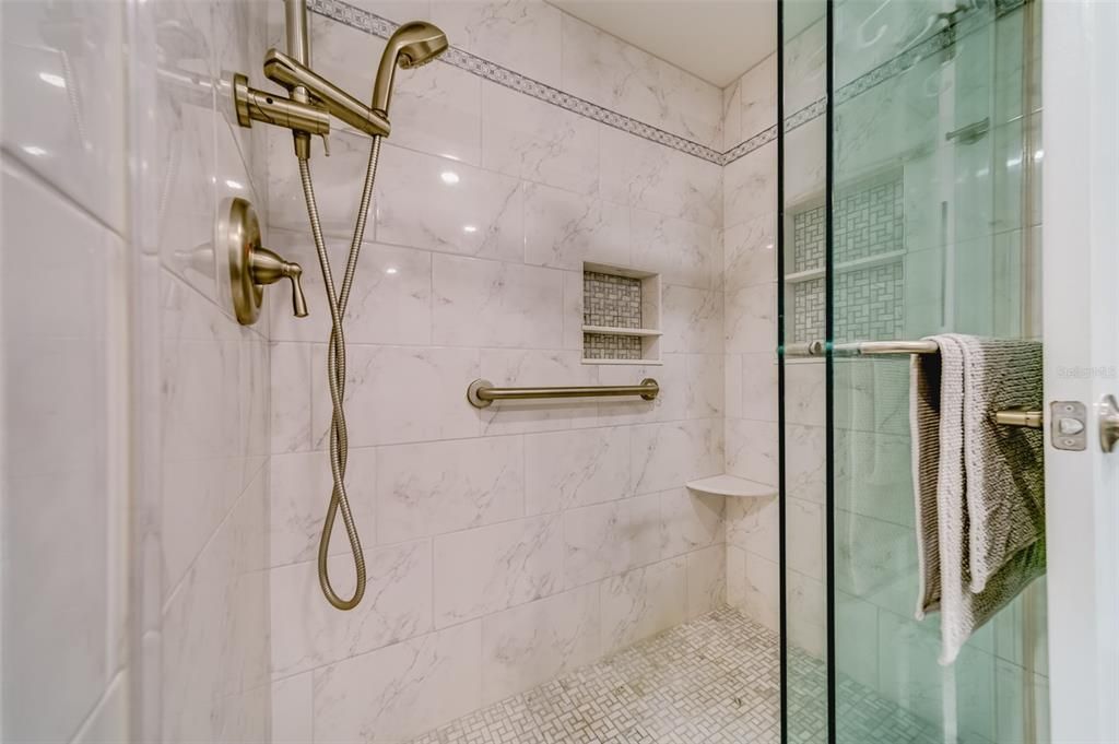 Bathroom, Glass Shower, Interior, Marble Walls