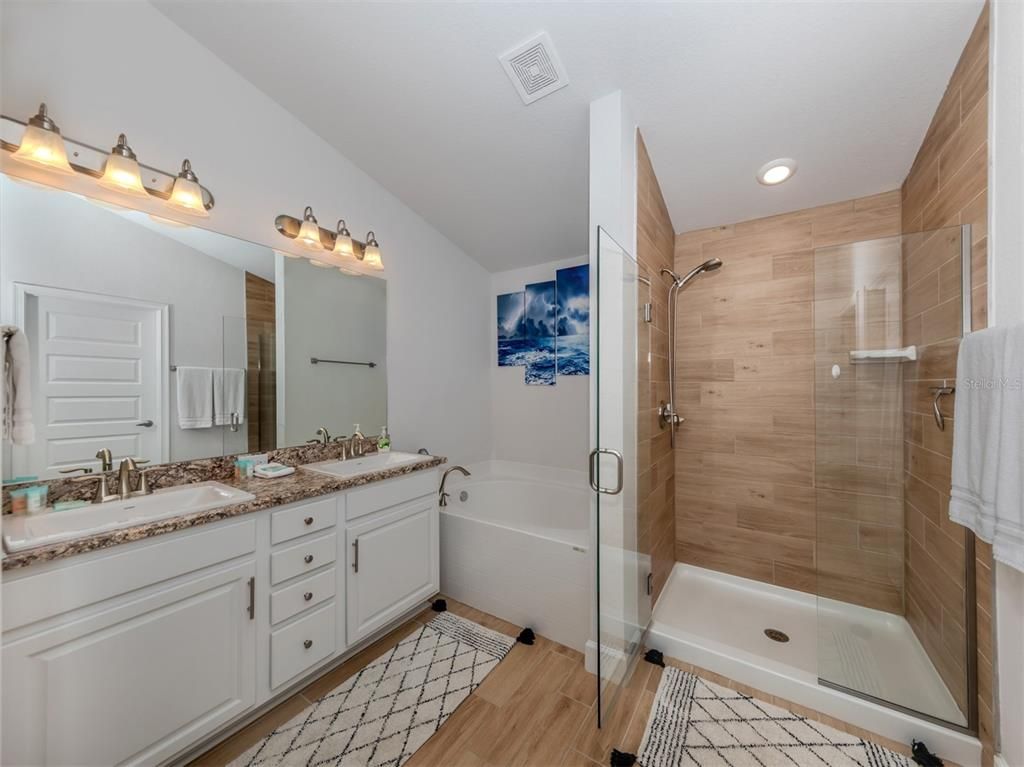 Bathroom, Dual Sink Vanities, Glass Shower, Interior, Recessed Lighting