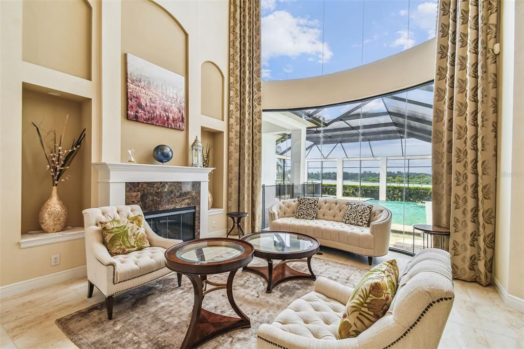 Fireplace, Glass Ceilings, Interior, Living room, Sun Room