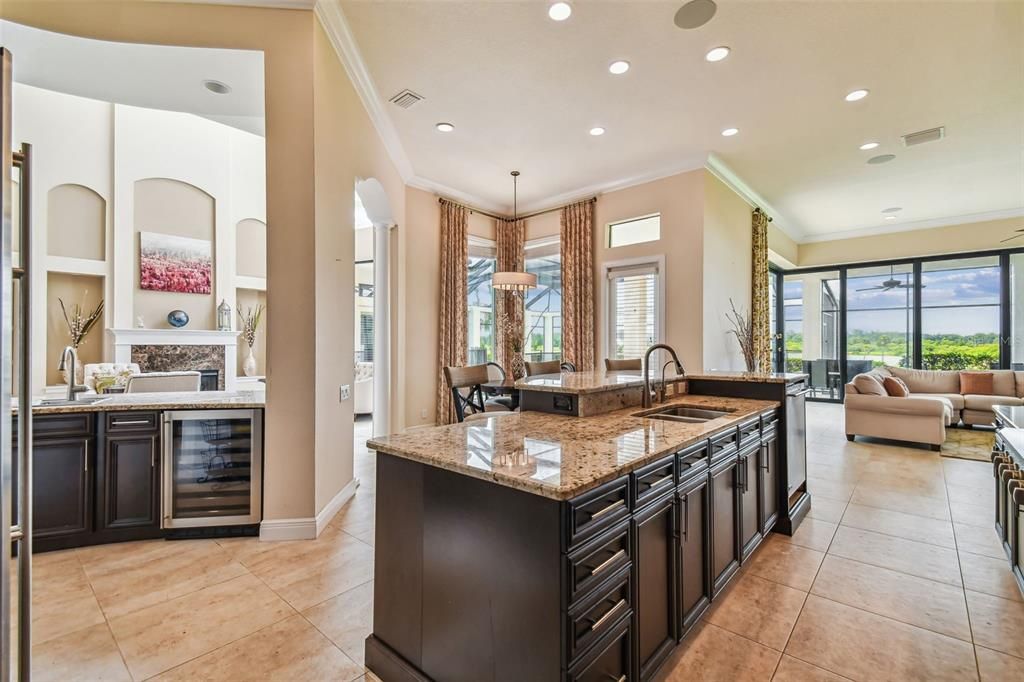 Dining room, Fireplace, Interior, Kitchen, Living room, Pendant Lights, Recessed Lighting