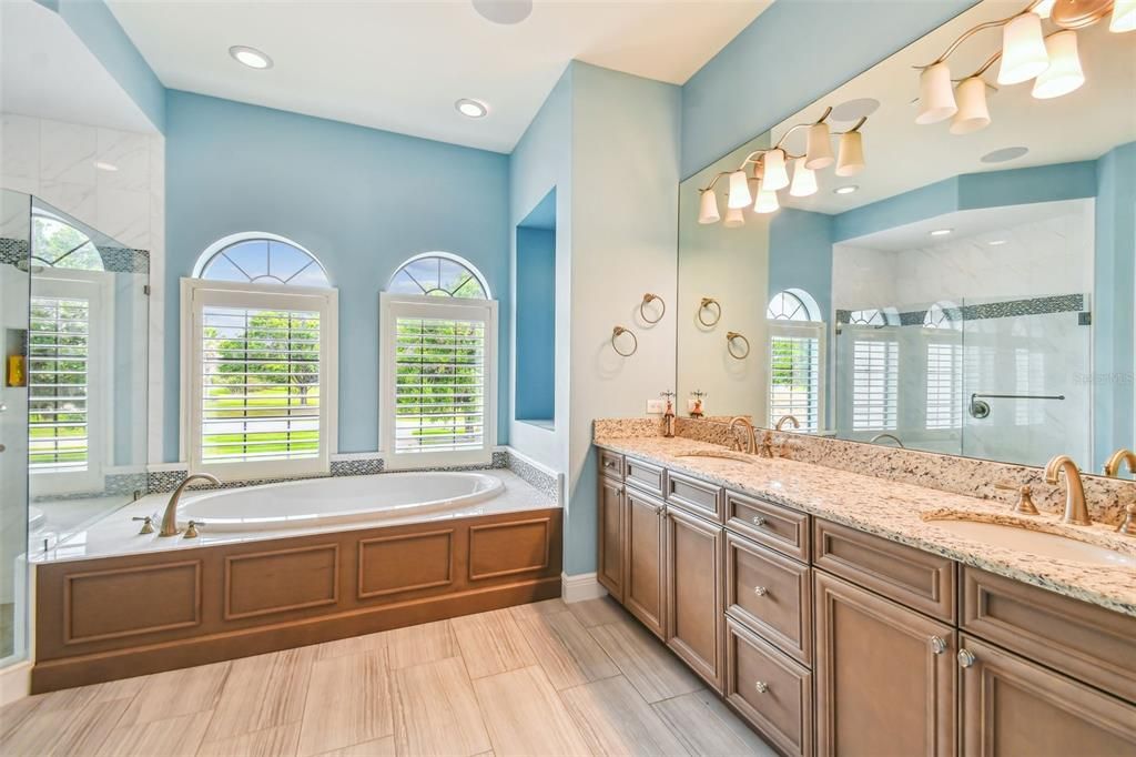 Bathroom, Dual Sink Vanities, Glass Shower, Interior, Recessed Lighting