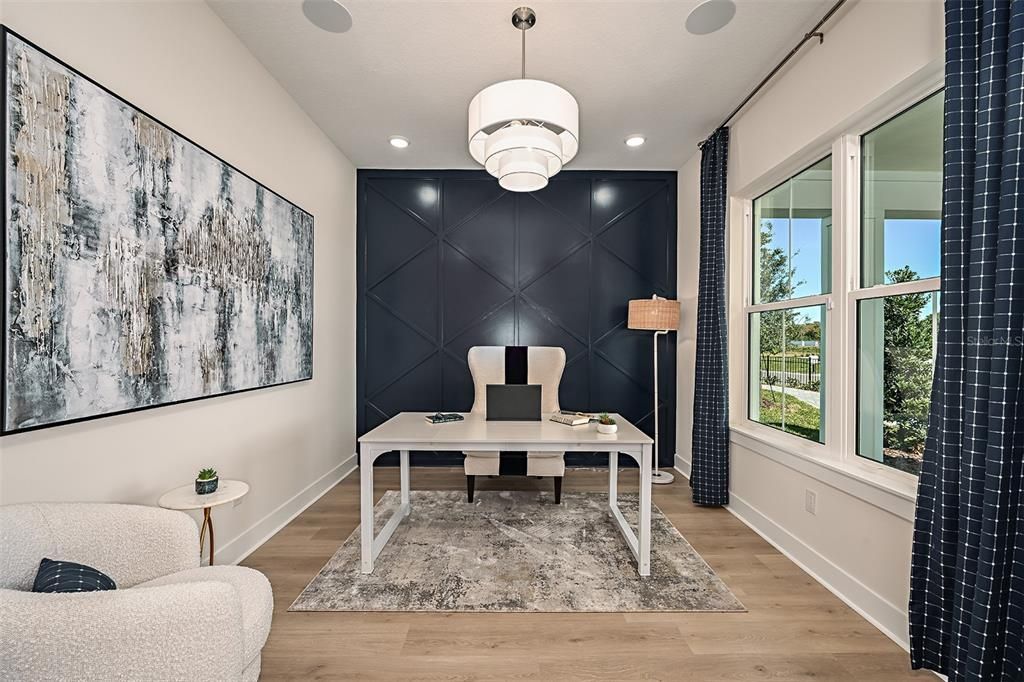 Home Office, Interior, Recessed Lighting, Wood Texture Flooring