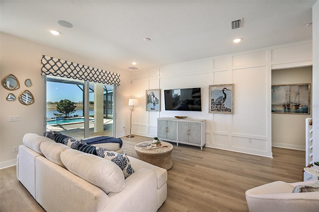 Interior, Living room, Recessed Lighting, Wood Texture Flooring