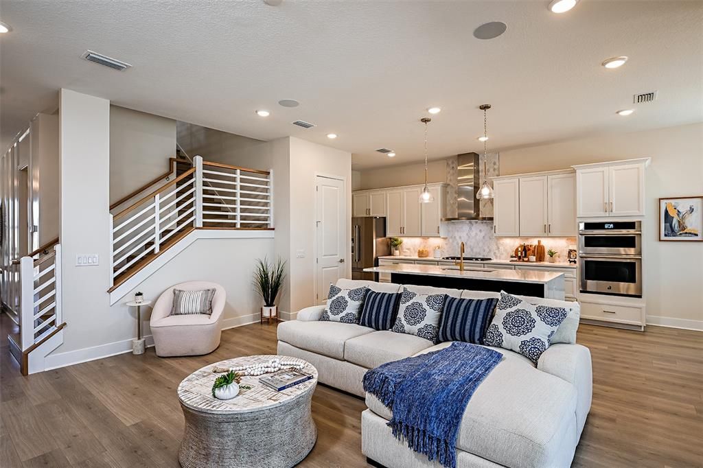 Interior, Kitchen, Living room, Pendant Lights, Recessed Lighting, Stainless Steel Appliances, Wood Texture Flooring