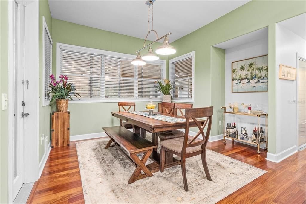 Dining room, Interior, Pendant Lights, Wood Texture Flooring