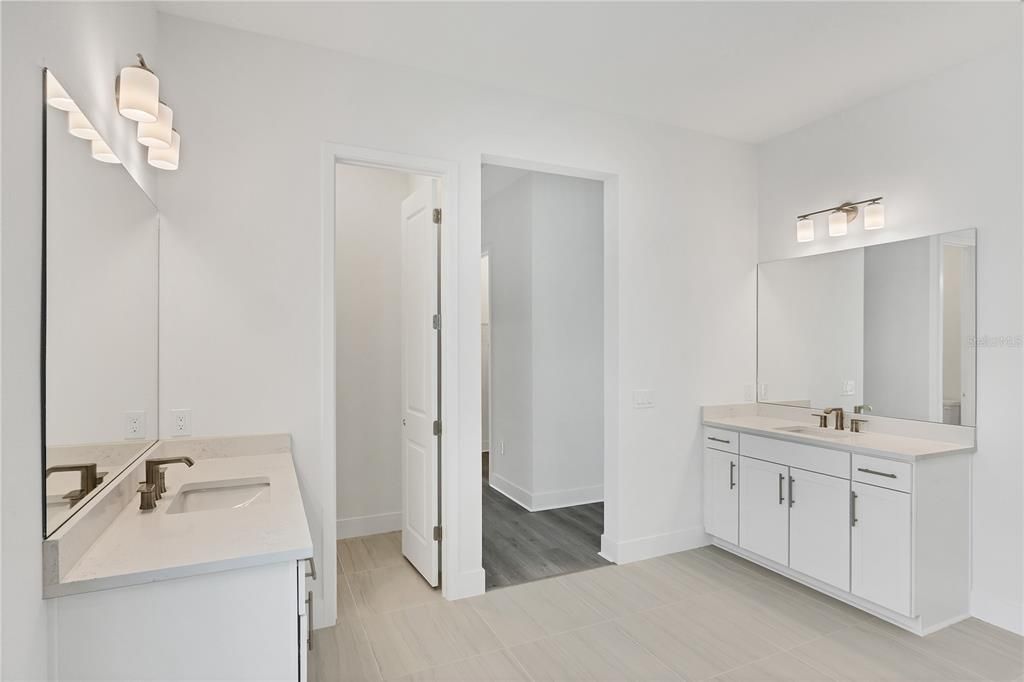 Bathroom, Dual Sink Vanities, Interior, Wood Texture Flooring