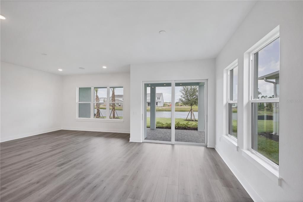 Empty room, Interior, Recessed Lighting, Wood Texture Flooring