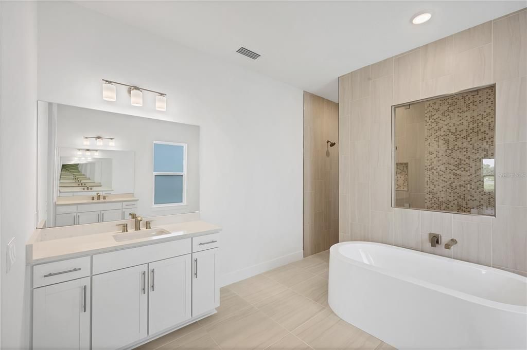 Bathroom, Dual Sink Vanities, Free Standing Baths, Interior, Recessed Lighting