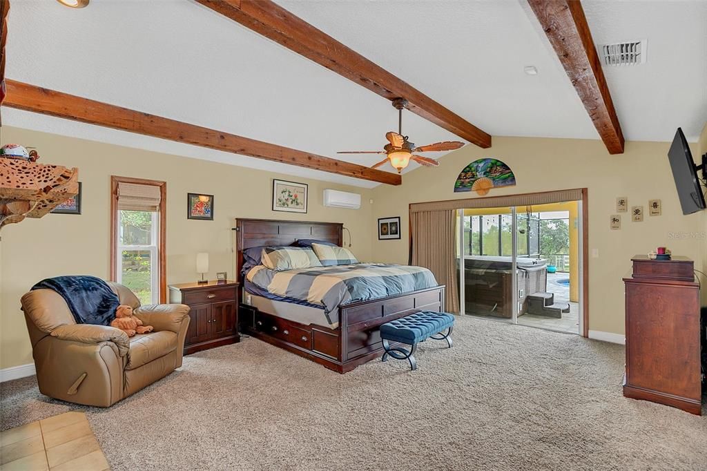 Bedroom, Interior, Recessed Lighting, Wooden Beams
