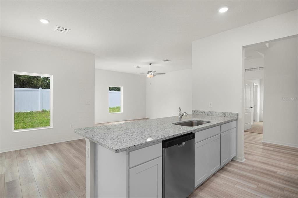 Interior, Kitchen, Recessed Lighting, Wood Texture Flooring