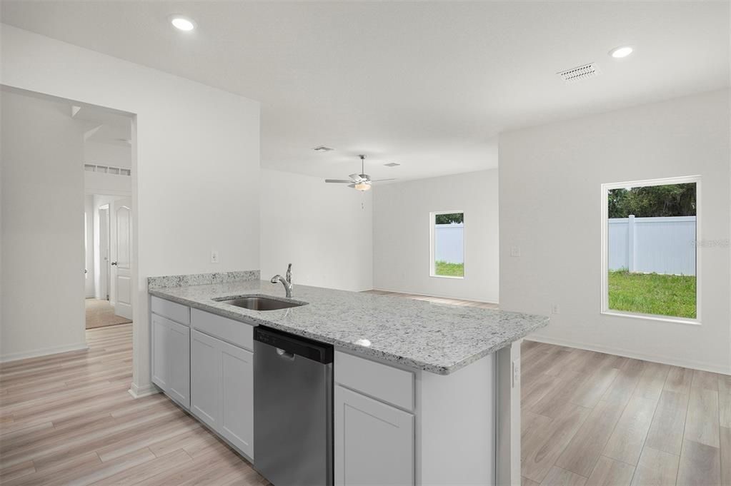 Interior, Kitchen, Recessed Lighting, Wood Texture Flooring