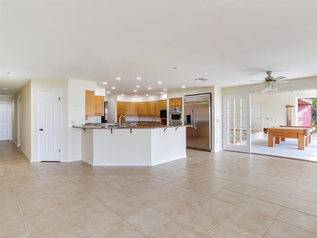 Billiard Table, Interior, Kitchen, Recessed Lighting, Stainless Steel Appliances