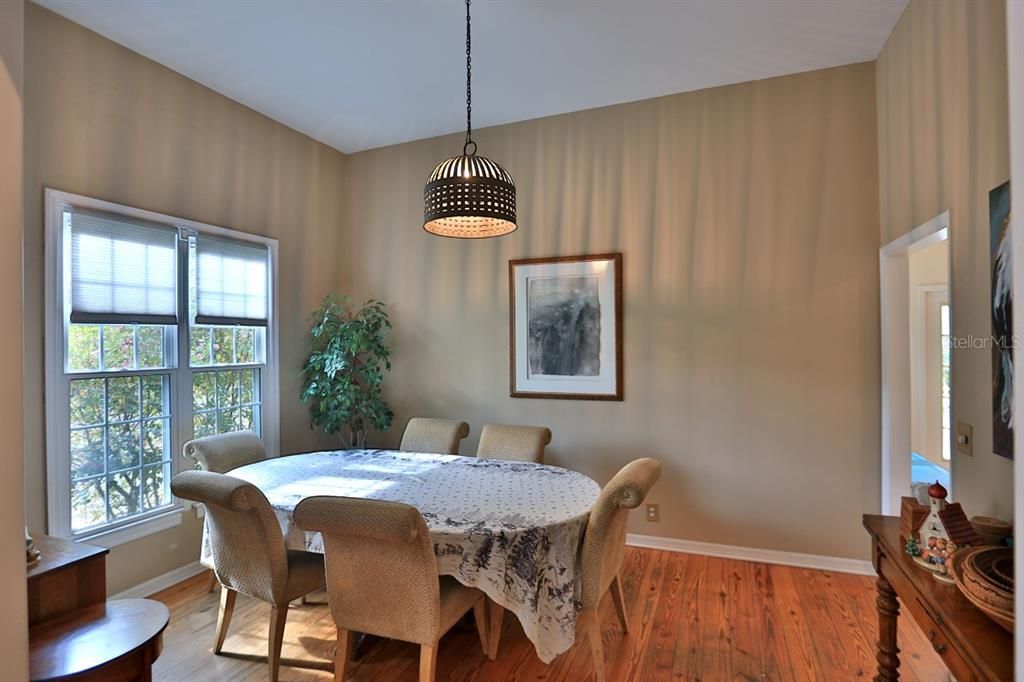 Dining room, Interior, Pendant Lights, Wood Texture Flooring