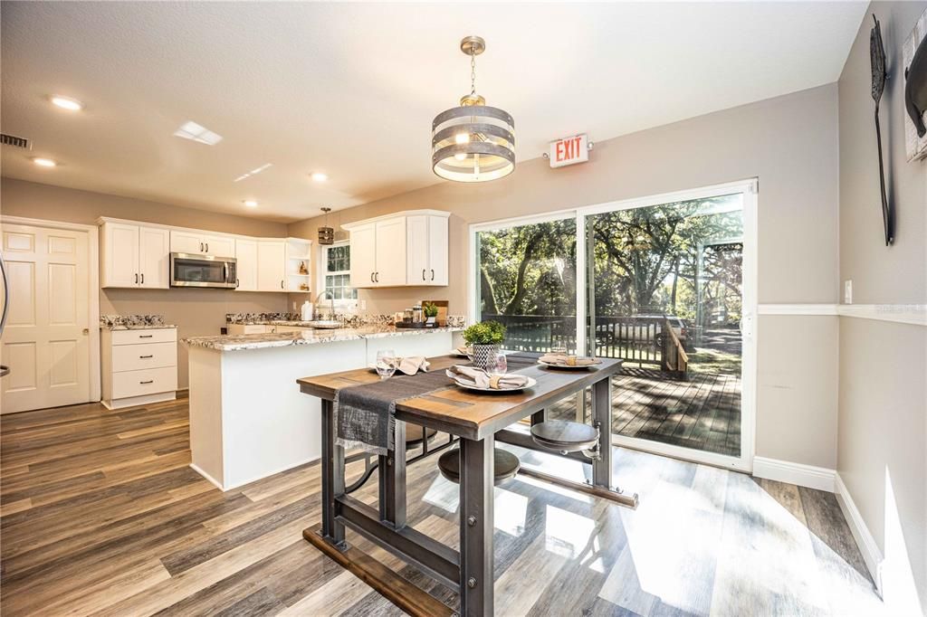 Dining room, Interior, Kitchen, Recessed Lighting, Wood Texture Flooring