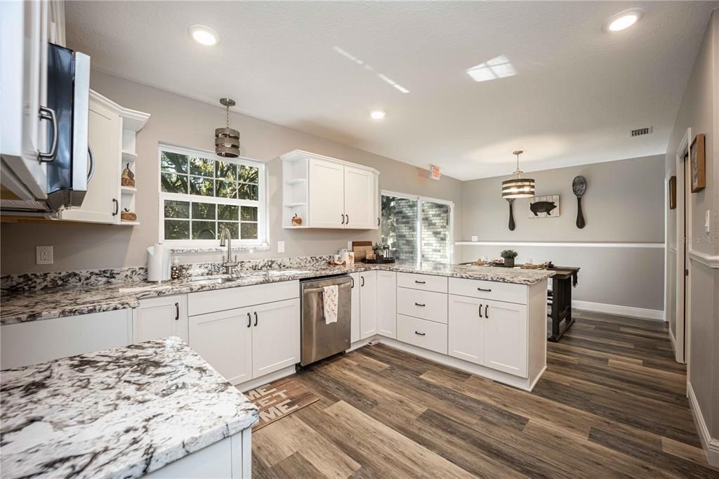 Interior, Kitchen, Pendant Lights, Recessed Lighting, Wood Texture Flooring