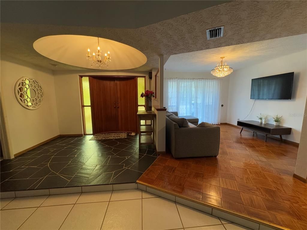 Chandelier, Interior, Living room, Wood Texture Flooring
