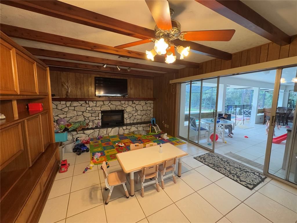 Fireplace, Interior, Stone Walls, Wooden Beams, Wooden Walls