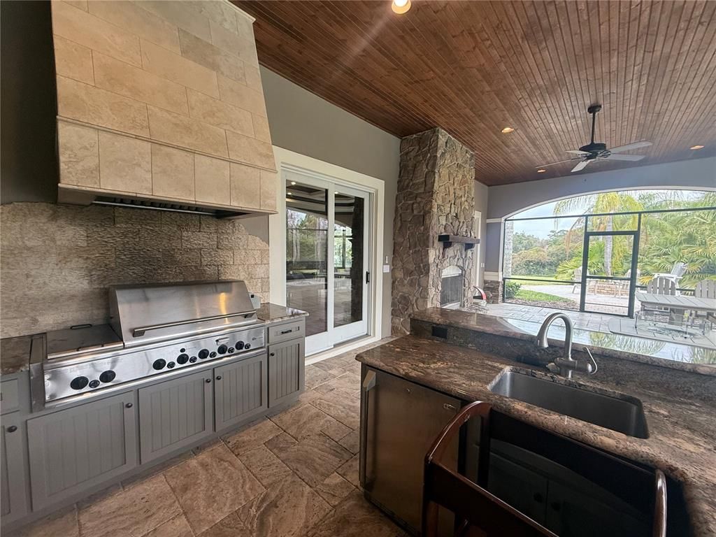 Interior, Kitchen, Recessed Lighting, Stone Walls, Wooden Ceilings