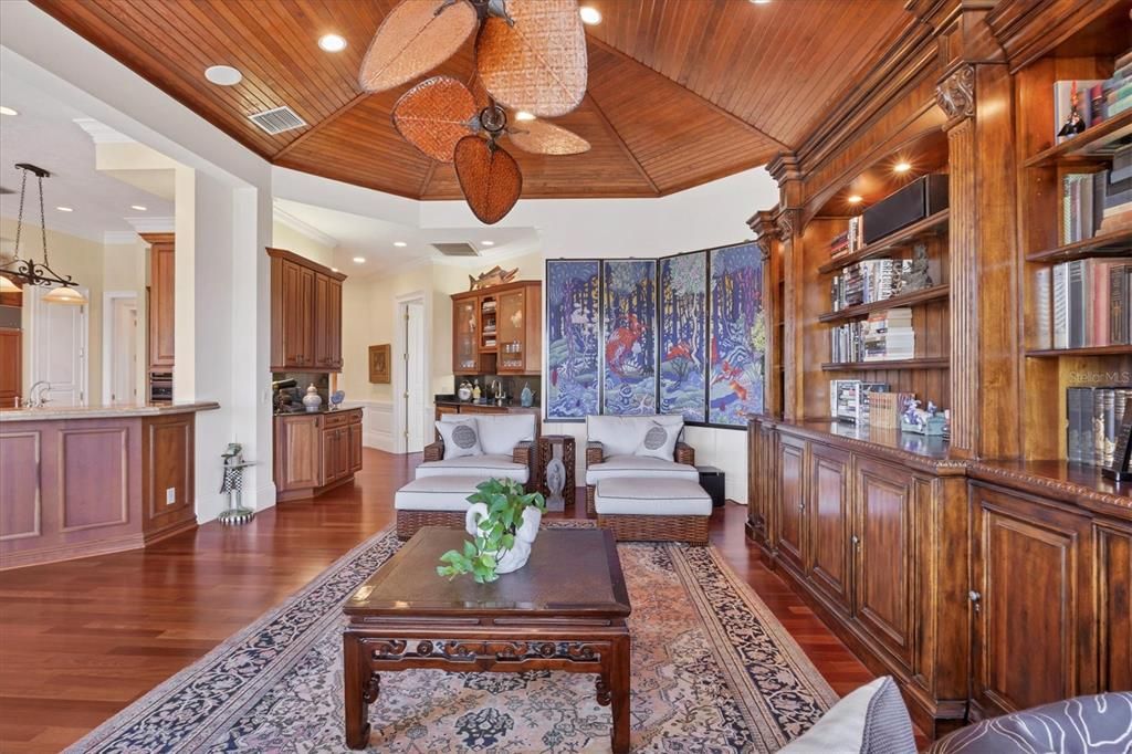 Interior, Living room, Pendant Lights, Recessed Lighting, Wooden Ceilings, Wood Texture Flooring