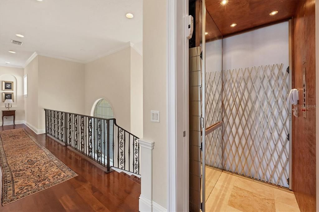 Elevator, Interior, Recessed Lighting, Wood Texture Flooring
