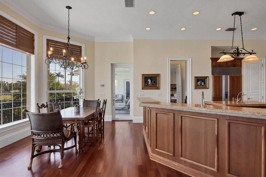Chandelier, Dining room, Interior, Kitchen, Pendant Lights, Recessed Lighting, Wood Texture Flooring