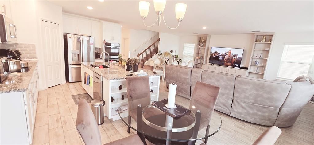 Interior, Kitchen, Living room, Recessed Lighting, Stainless Steel Appliances, Wood Texture Flooring