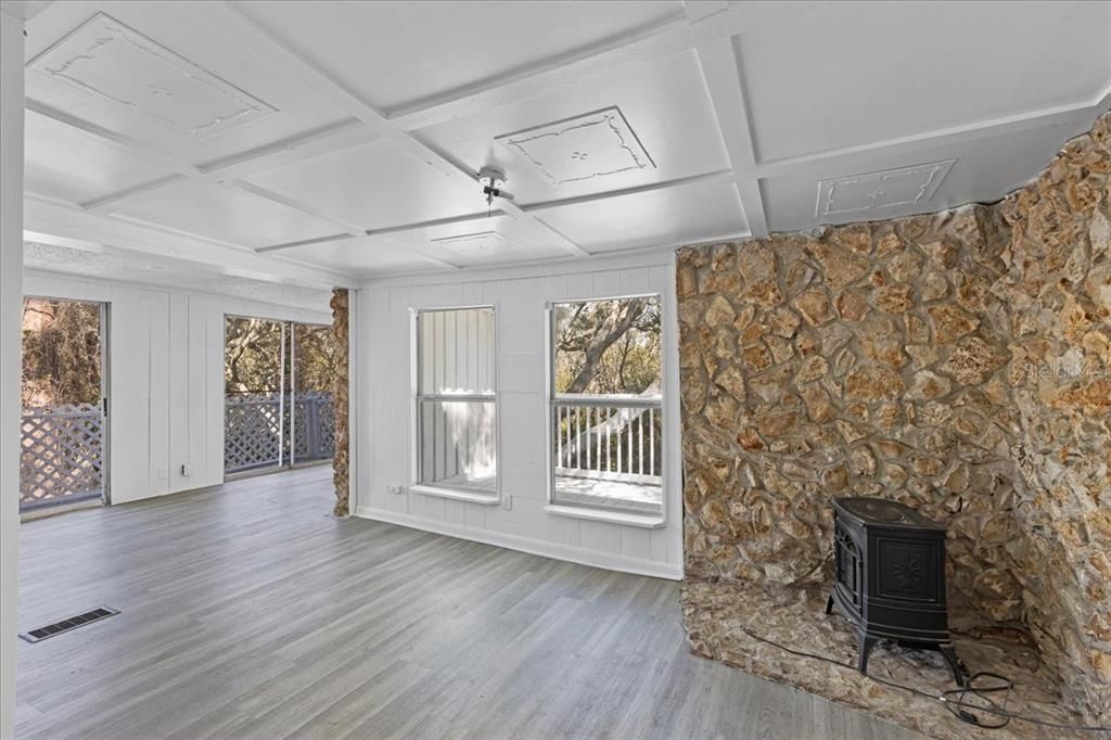 Empty room, Interior, Stone Walls, Wood Texture Flooring
