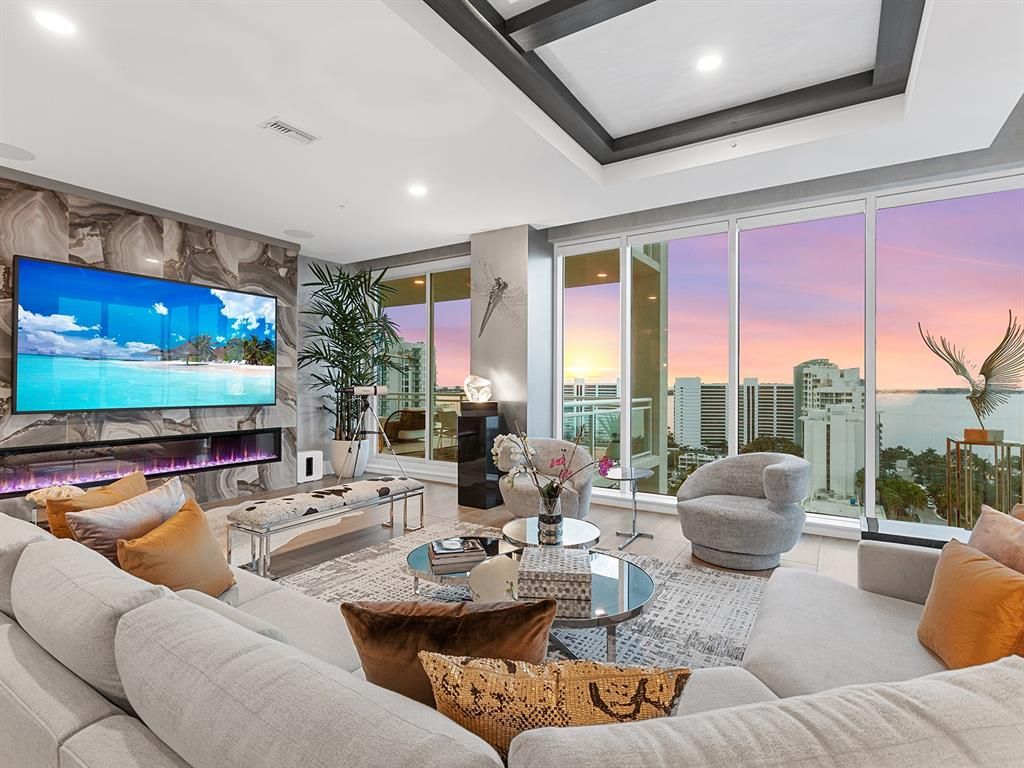 Fireplace, Interior, Living room, Recessed Lighting, Water