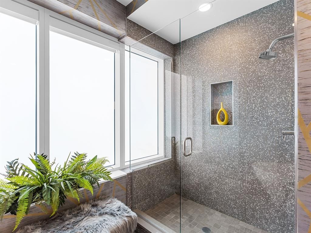 Bathroom, Glass Shower, Interior, Recessed Lighting